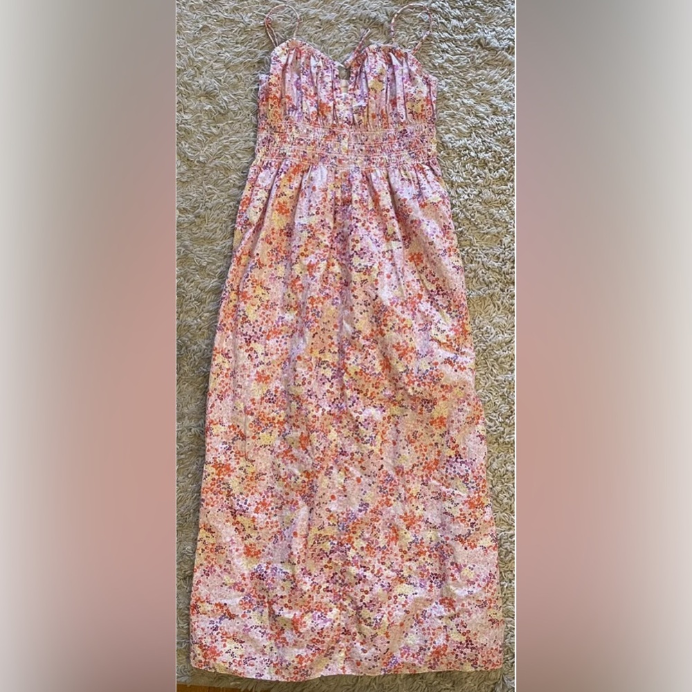 H&M pink floral sleeveless mid calf long dress small s